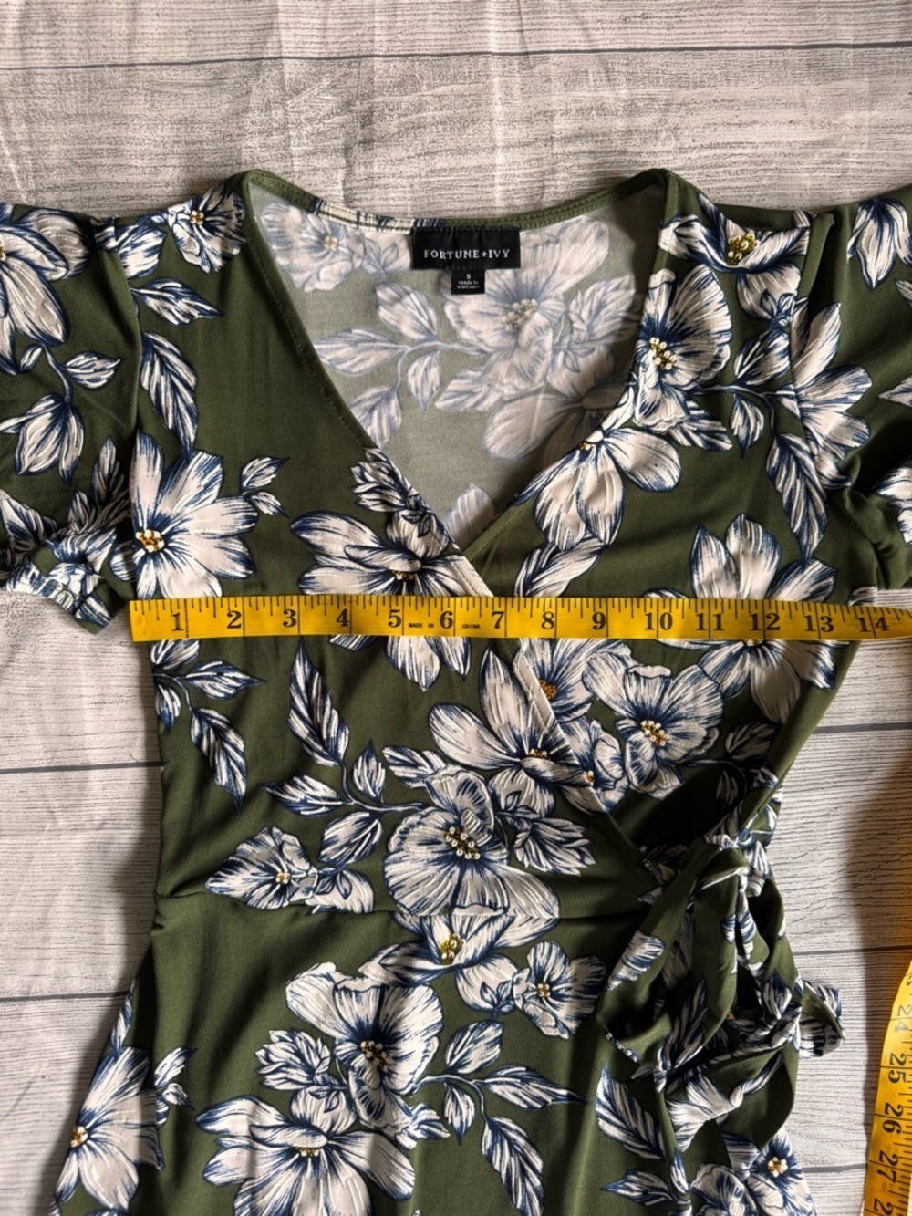 Fortune + Ivy Floral Wrap Dress Green White Midi Hi Low Short Sleeve Size S - Picture 10 of 11